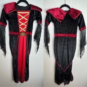 Vampire Costume Girl's Size M (8-10) Black Red Velvet Lace‎ Halloween Dress